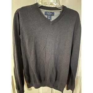 The Savile Row Sweater Men's L Heather Blue Tight Knit V-Neck Long SL Pullover